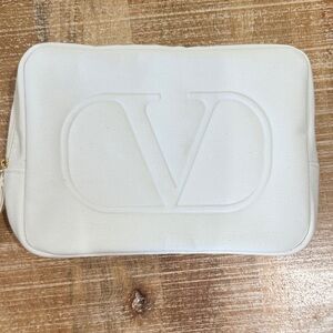 Valentino White Embossed V Logo Cosmetic Case